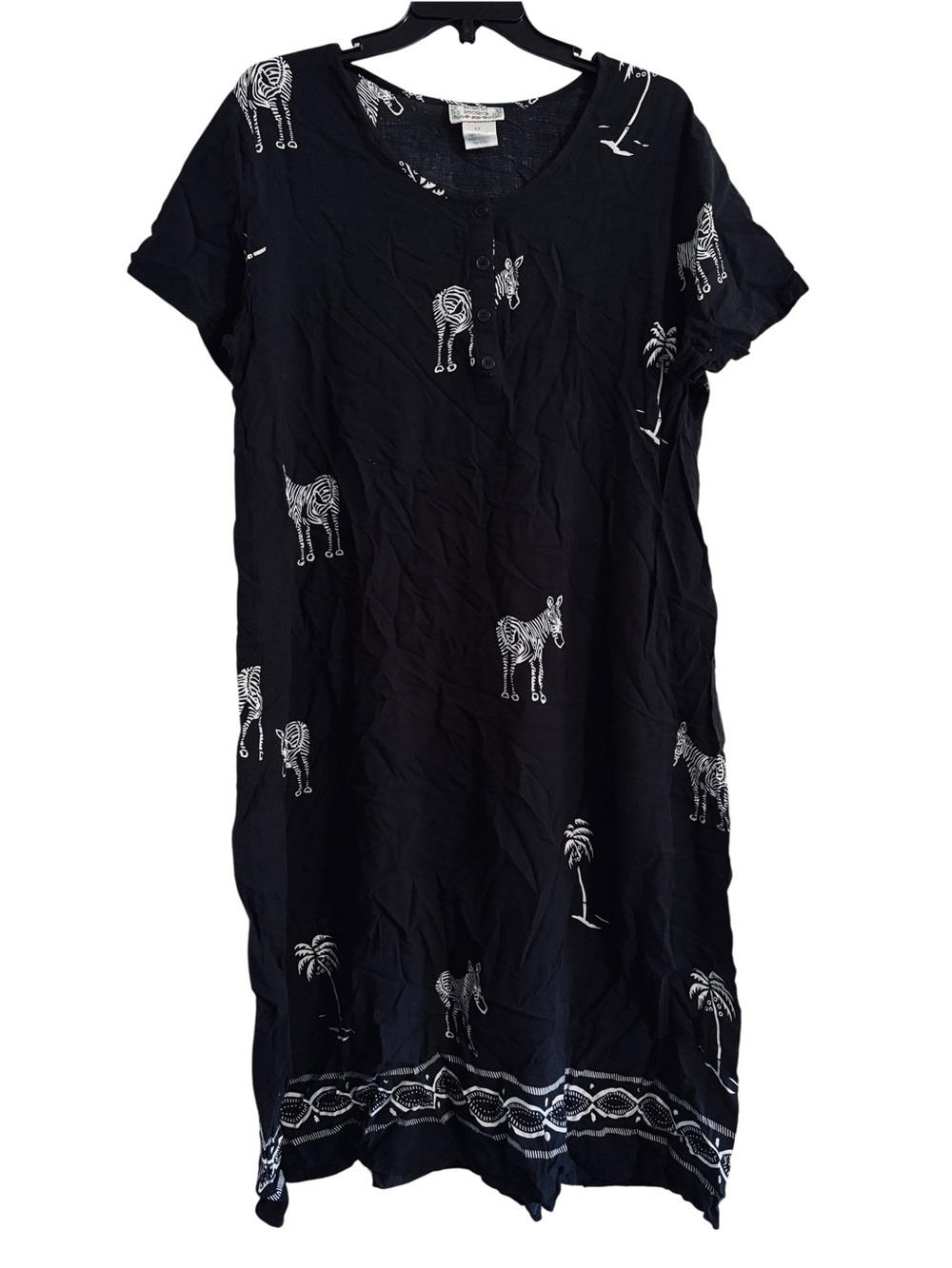 Desert Shores Plus Size 1X Vintage Shift Dress Black Zebra & Palm Tree Print